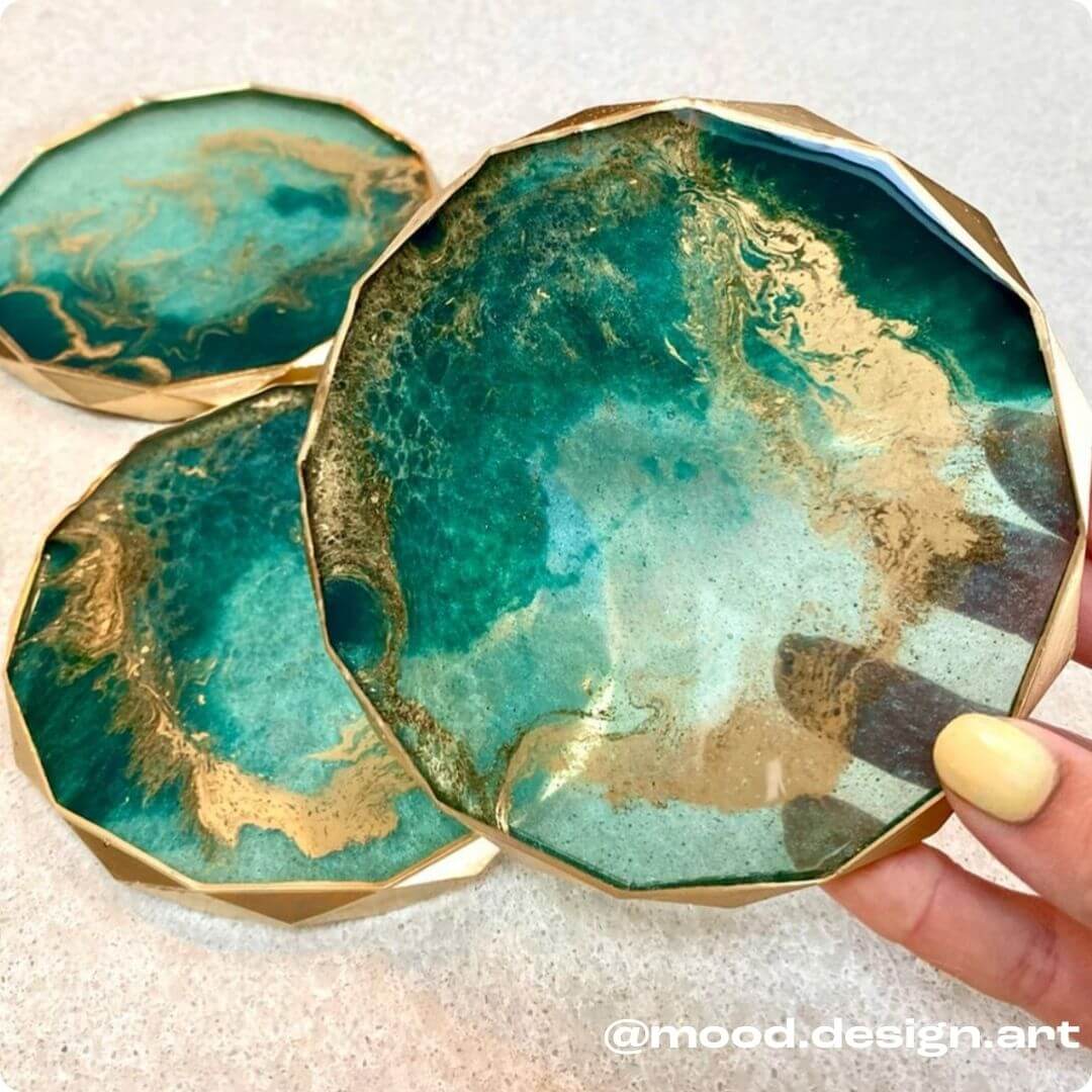gold rimmed resin coasters