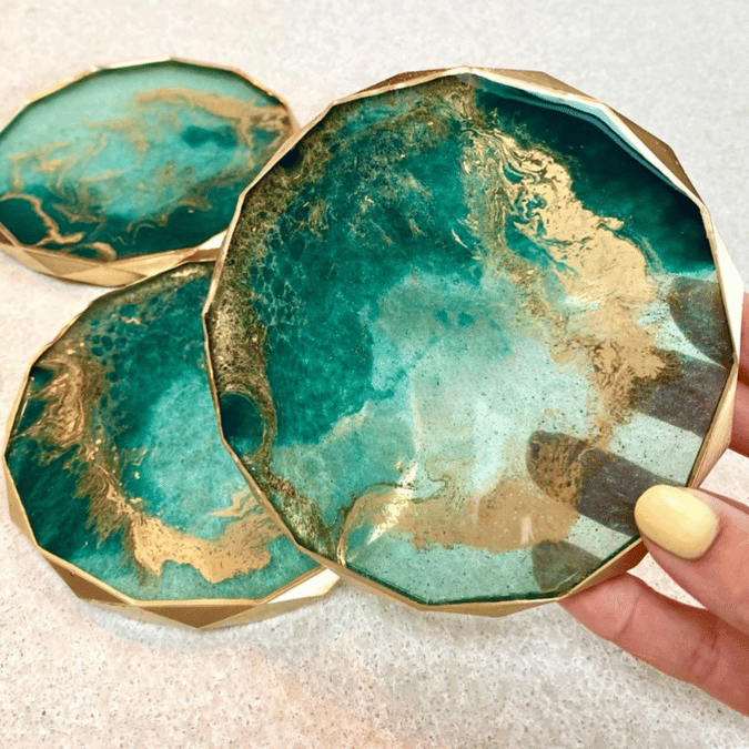 Resin coasters, gold rimmed