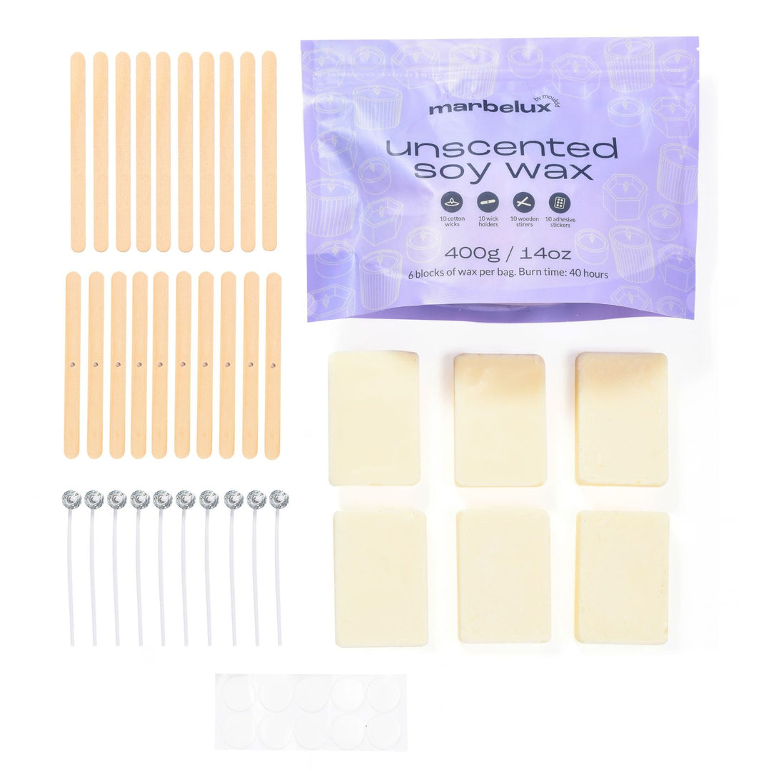 400g Unscented Soy Candle Wax & Wicks