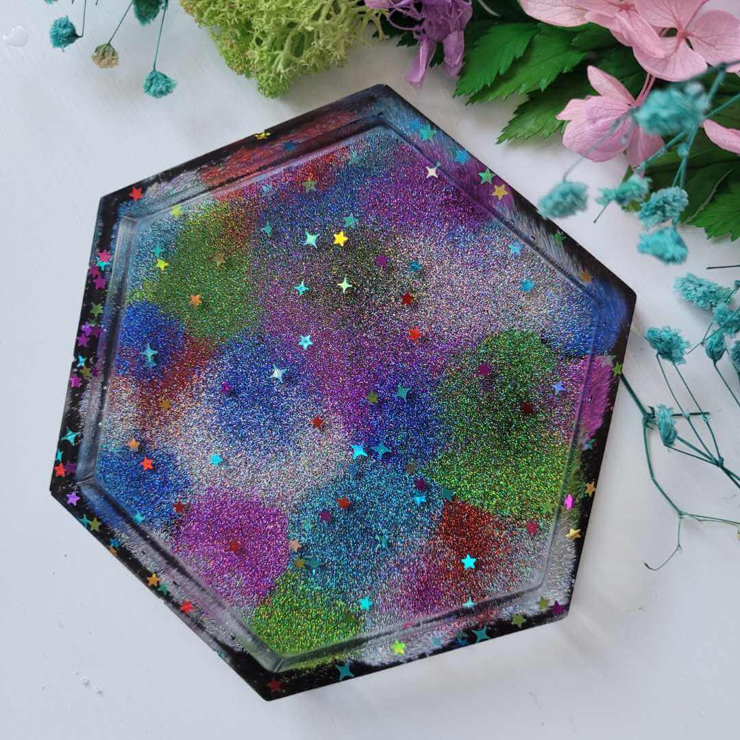 multi coloured glitter resin tray