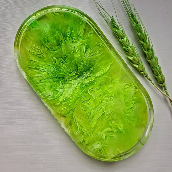 alcohol ink vibrant green resin tray