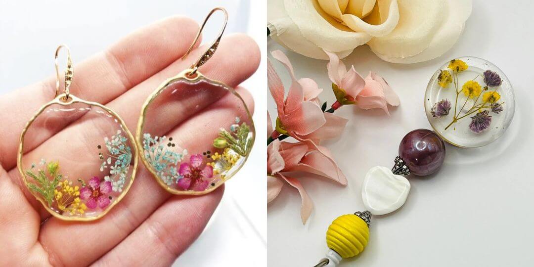 clear resin flower earrings